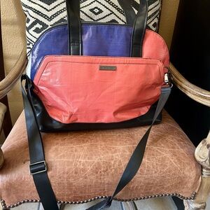 Rareform Maya Crossbody Tote Orange, Black & Purple with built in laptop sleeve